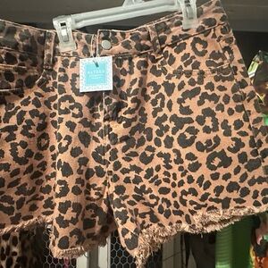 Hayden Leopard Print Jean Shorts